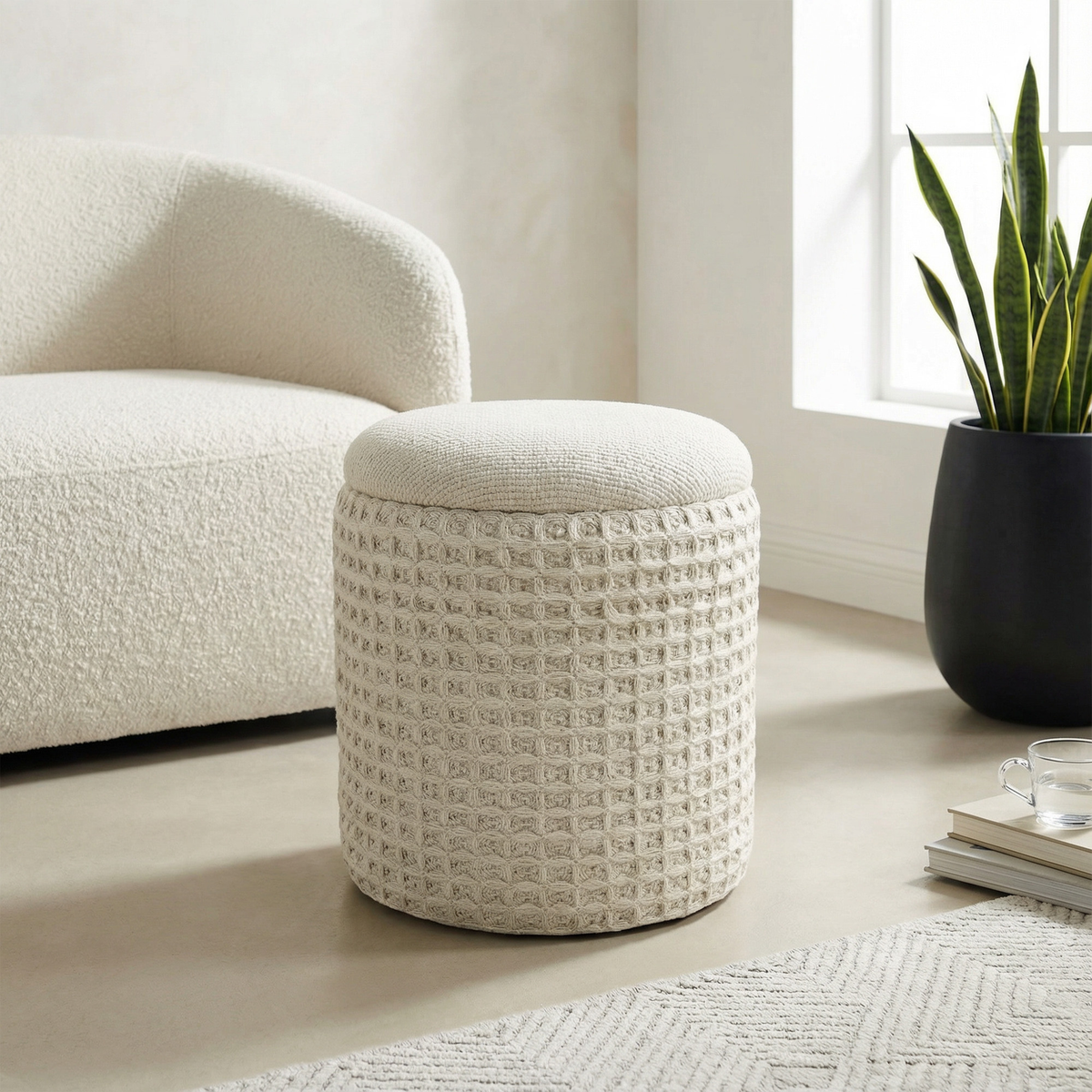STORAGE OTTOMAN INDIGO IVORY