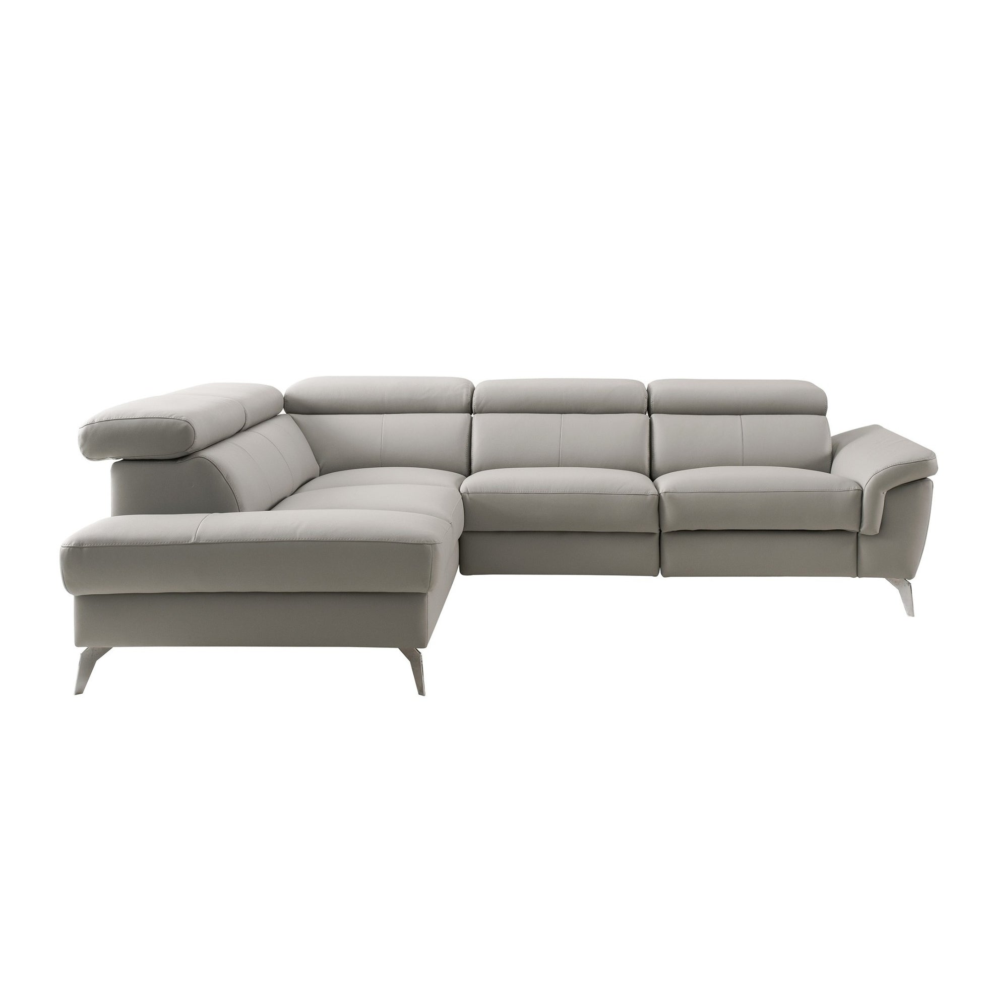Modern L-shaped sectional sofa with metal legs and adjustable armrest