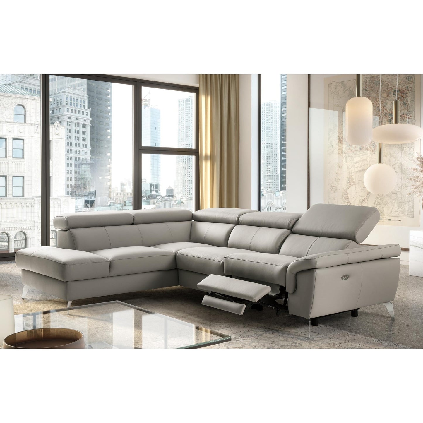 European sectional sofa with power recliner and storage for small condo spaces in Canada