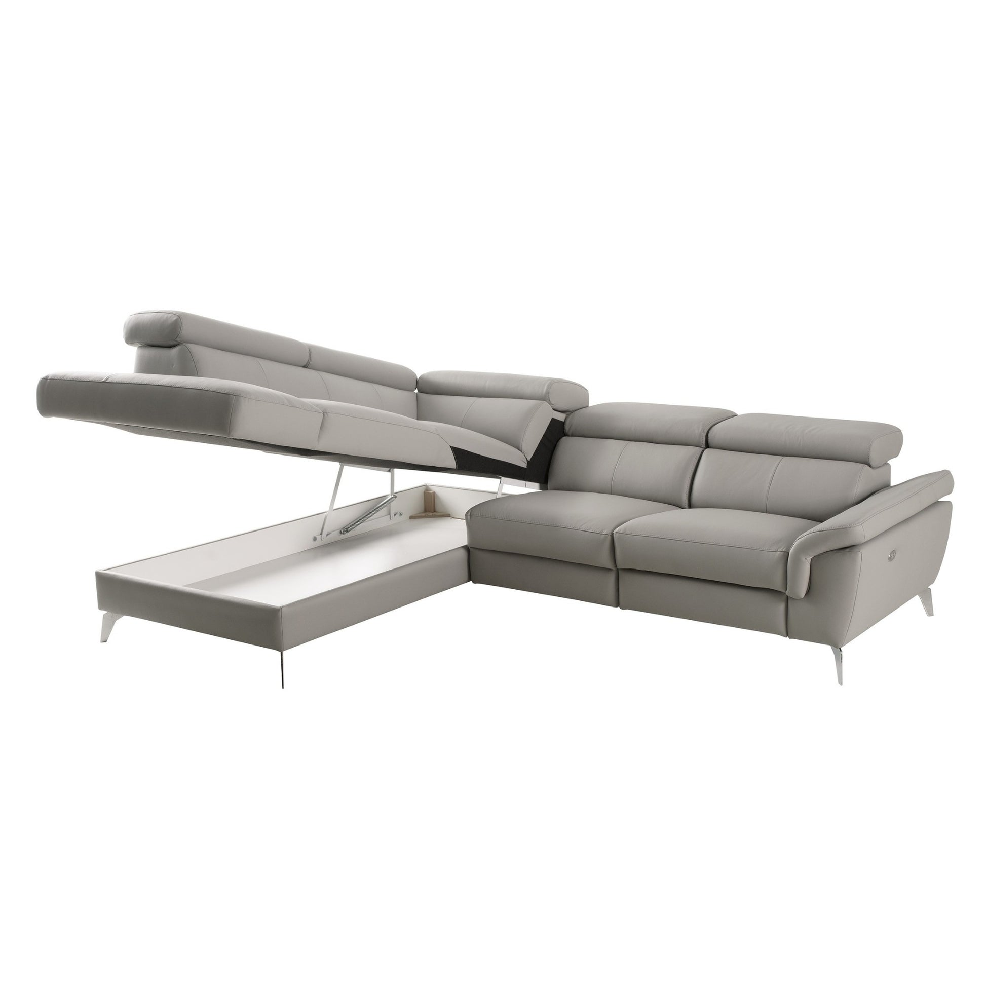 Contemporary leather sectional sofa with power recliner for family movie nights