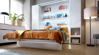  Bed Concept - Murphy Bed Set - Vertical 140x200 - Glossy White - Modern Wall Bed