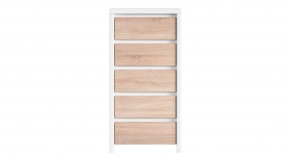  Kaspian White + Oak Sonoma 5 Drawer Dresser - Contemporary furniture collection