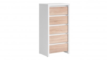  Kaspian White + Oak Sonoma 5 Drawer Dresser - Contemporary furniture collection