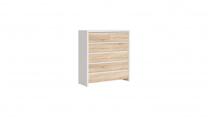  Kaspian White + Oak Sonoma 6 Drawer Dresser - Contemporary furniture collection