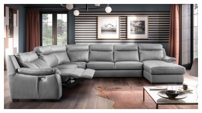  Des Sectional Boston - Dollaro Gris - Full-grain leather large U-shape sofa