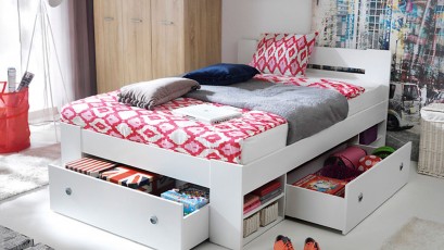  Nepo Plus Double Bed White - Contemporary bed with various storage