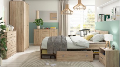  Nepo Plus Double Bed Oak Sonoma - Contemporary bed with various storage