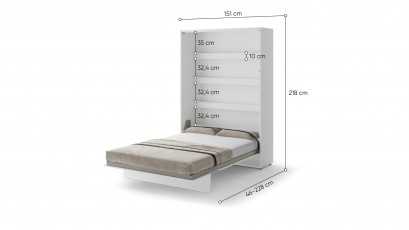  Bed Concept - Murphy Bed BC-01 - Vertical 140x200 - Matte White - Modern Wall Bed