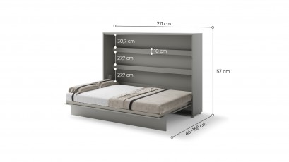  Bed Concept - Murphy Bed BC-04 - Horizontal 140x200 - Grey - Modern Wall Bed