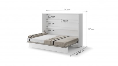  Bed Concept - Murphy Bed BC-04 - Horizontal 140x200 - Matte White - Modern Wall Bed