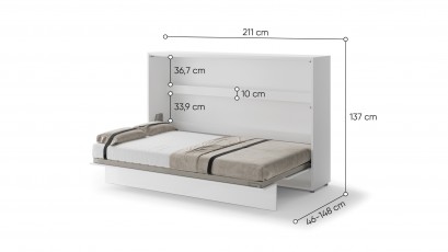  Bed Concept - Murphy Bed BC-05 - Horizontal 120x200 - Matte White - Modern Wall Bed