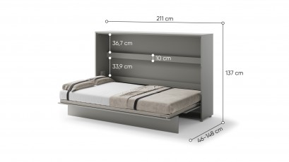  Bed Concept - Murphy Bed BC-05 - Horizontal 120x200 - Grey - Modern Wall Bed