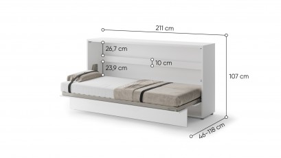  Bed Concept - Murphy Bed BC-06 - Horizontal 90x200 - Matte White - Modern Wall Bed