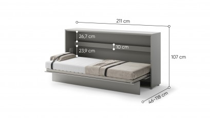  Bed Concept - Murphy Bed BC-06 - Horizontal 90x200 - Grey - Modern Wall Bed