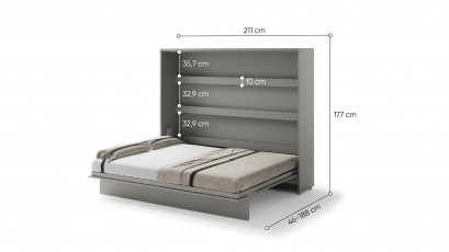  Bed Concept - Murphy Bed BC-14 - Horizontal 160x200 - Grey - Modern Wall Bed