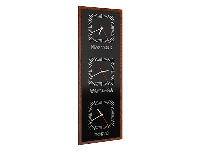  Mebin Smart Vertical Clock Antique Walnut - 3 time zones clock - Online store Smart Furniture Mississauga