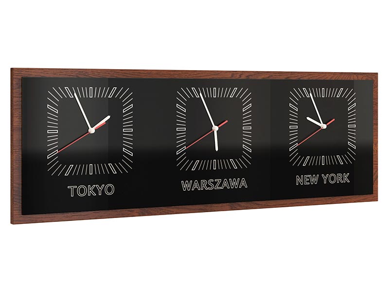  Mebin Smart Horizontal Clock Antique Walnut - Three time zones clock - Online store Smart Furniture Mississauga