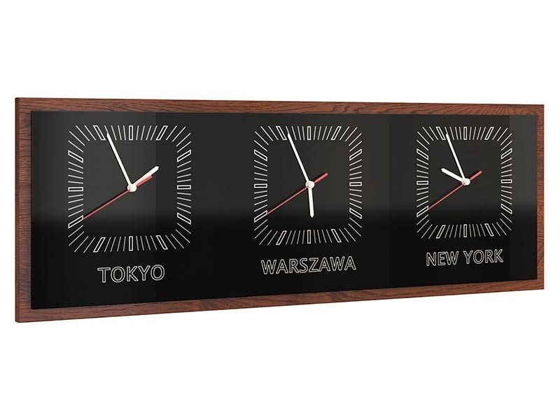 Mebin Smart Horizontal Clock Antique Walnut - Three time zones clock