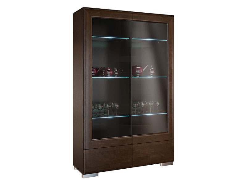  Mebin Rossano Double Display Cabinet Oak Notte - High-quality European furniture - Online store Smart Furniture Mississauga