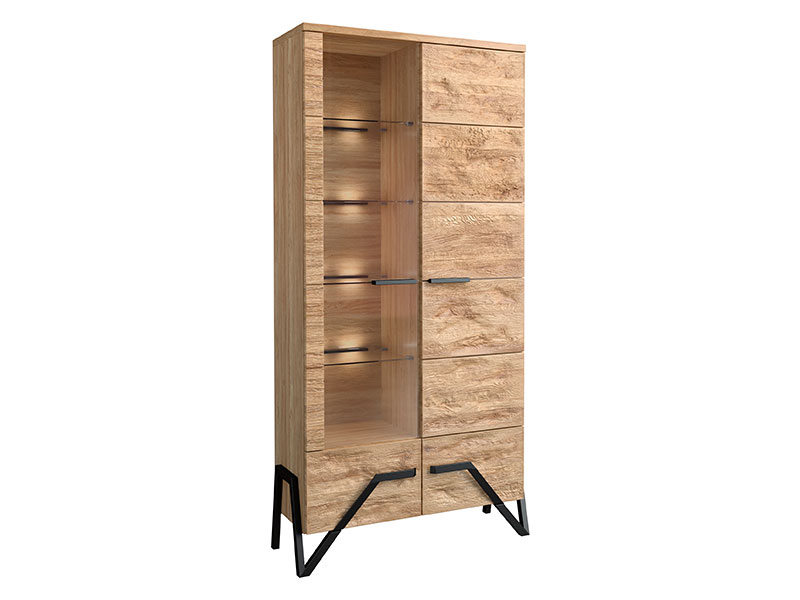  Mebin Pik Double Display Cabinet III Natural Oak Lager - Left - Living room collection - Online store Smart Furniture Mississauga