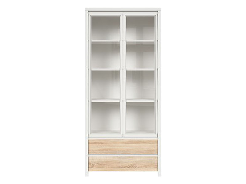  Kaspian White + Oak Sonoma Double Display Cabinet - Contemporary furniture collection - Online store Smart Furniture Mississauga