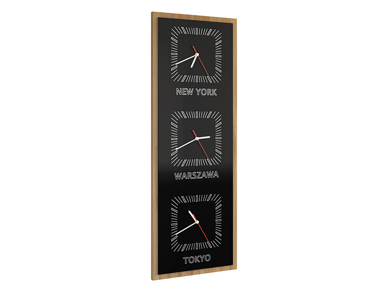  Mebin Smart Vertical Clock Natural Oak - 3 time zones clock - Online store Smart Furniture Mississauga